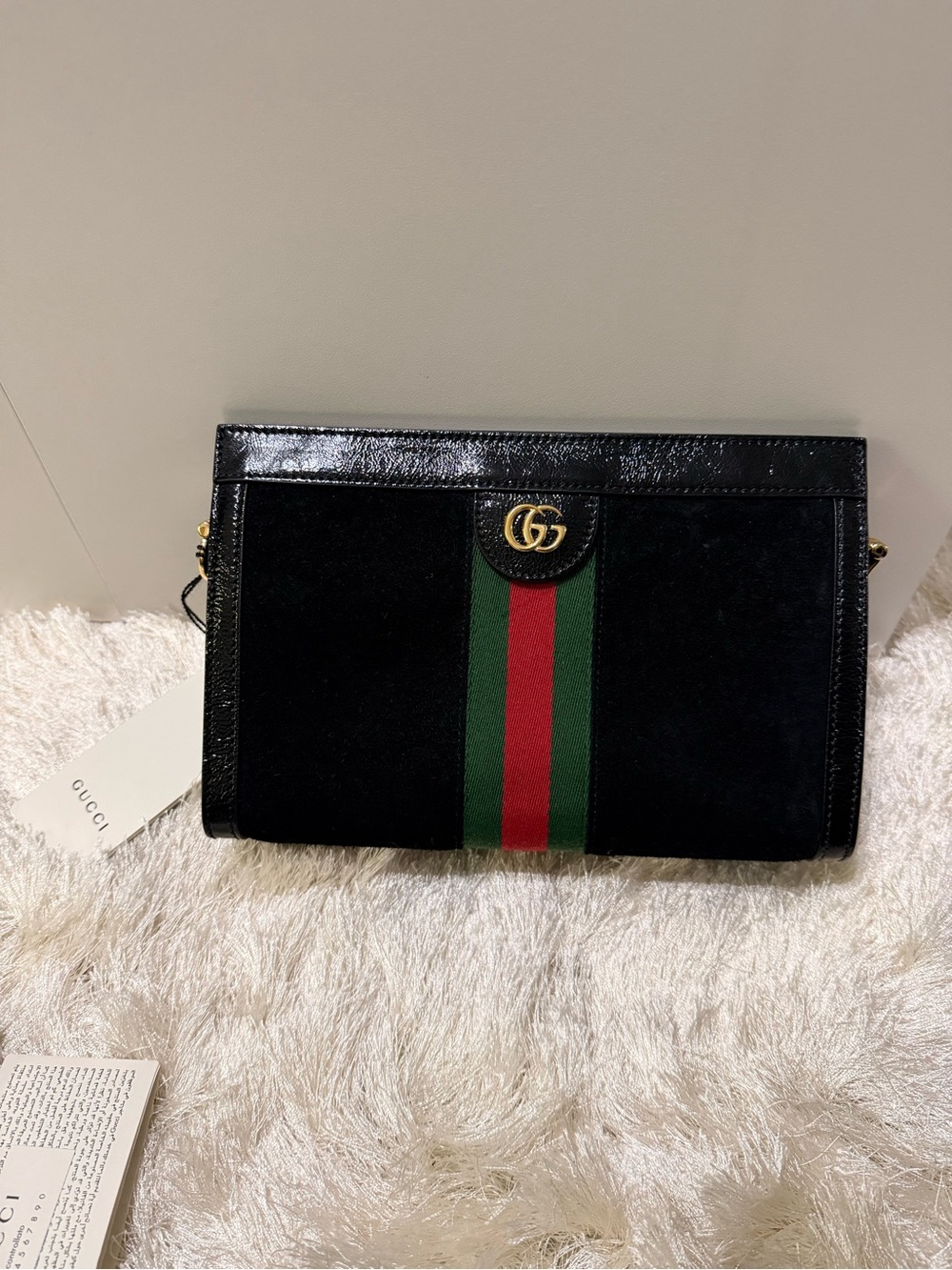 Gucci Black Suede Patent GG Web Medium
Ophidia Chain Shoulder Bag